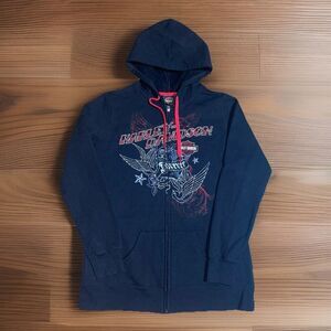 Harley Davidson Motorcycles Black Red Full Zip Hoodie Womens Size Large 2013
